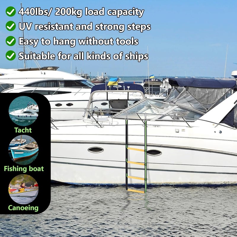 LFUTARI Boat Rope Ladder, 4 Step Heavy Duty 440lbs Strength Foldable Boarding Rope Ladder, Climbing Rope Ladder for Inflatable Boat, Pontoon Boat, Kayak, Motorboat, Sailboat, Canoeing - Image 4
